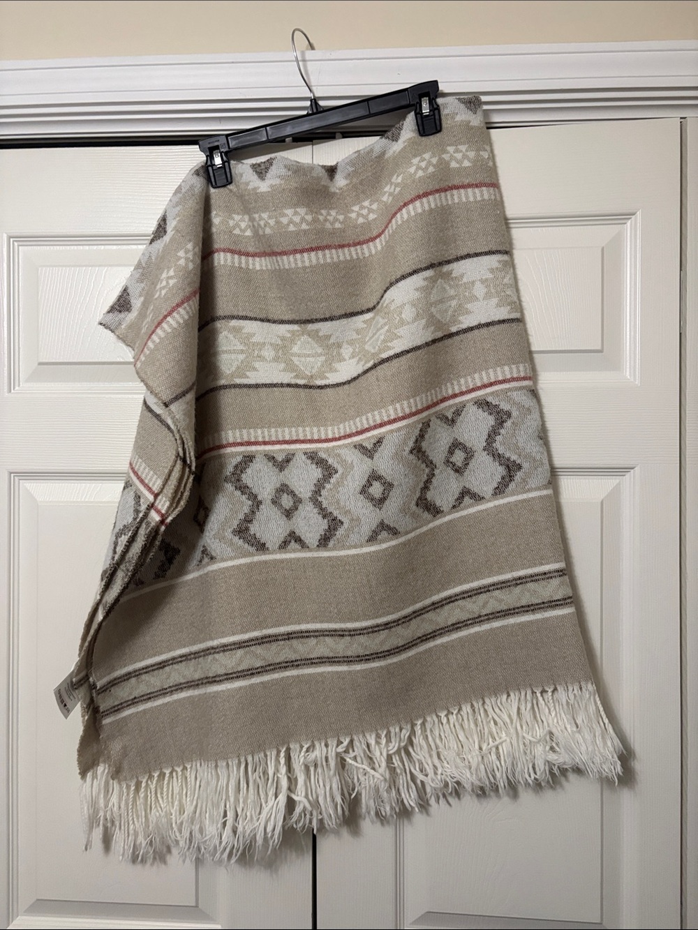 Neutral Aztec Fringe Throw Blanket